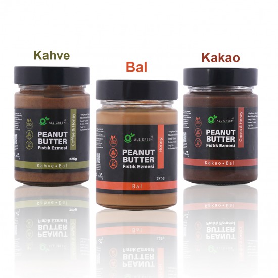 Fıstık Ezmesi 3'lü Paket (Bal | Kahve | Kakao) | Koruyucu Içermez, İlave şeker yok, %100 Doğal