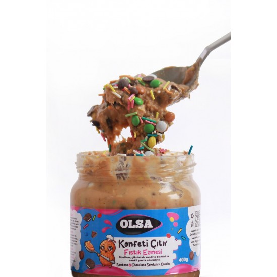 OLSA: Konfeti Çıtır | Bonibon, Kakaolu Bisküvi, Renkli Pasta Süsleriyle Fıstık Ezmesi 400 g